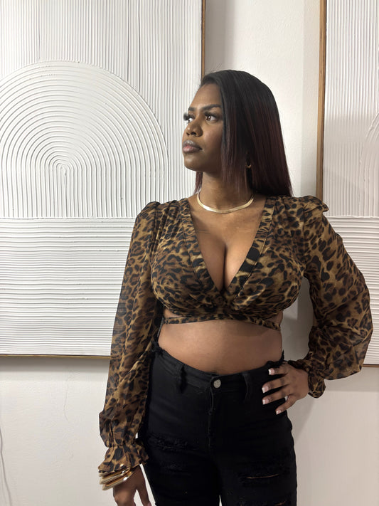 Wild Temptation Lace-Up Leopard Crop Top