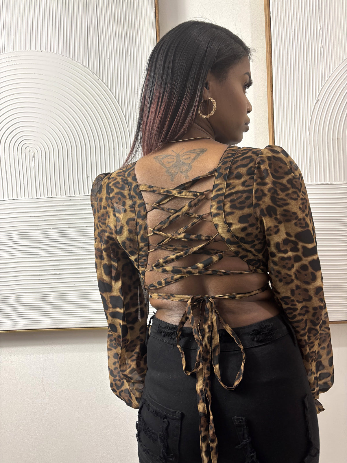 Wild Temptation Lace-Up Leopard Crop Top