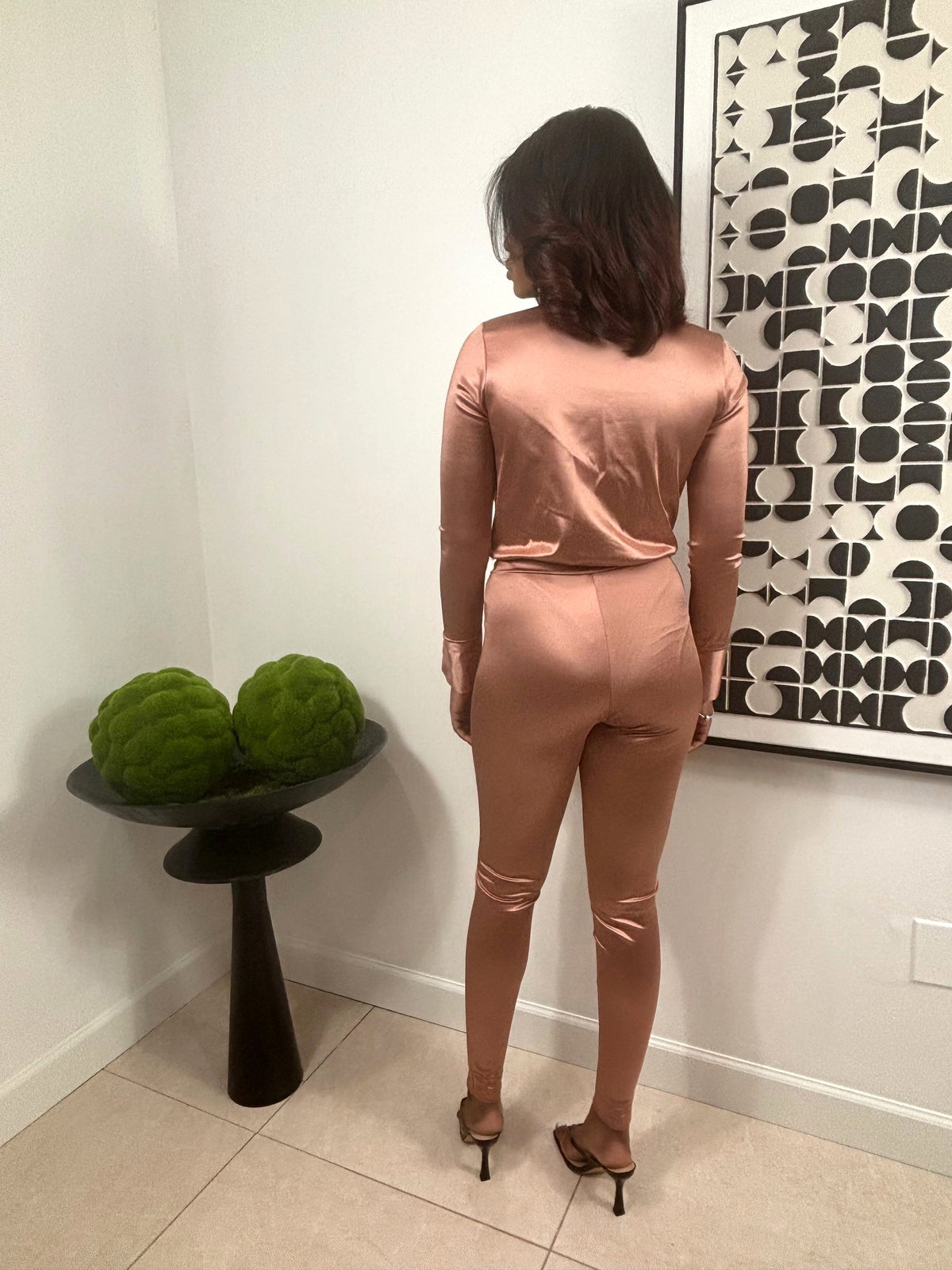 Rose Gold Satin Wrap Bodysuit Set